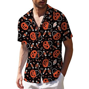Mens Halloween Shirts Button Down Shirt Printed Short Sleeve