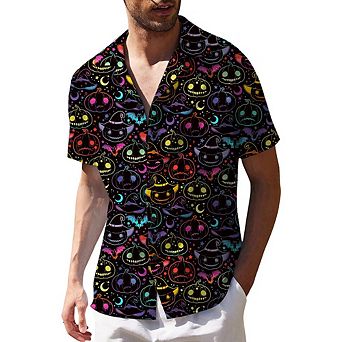 Mens Halloween Shirts Button Down Shirt Printed Short Sleeve