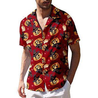 Mens Halloween Shirts Button Down Shirt Printed Short Sleeve
