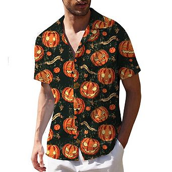 Mens Halloween Shirts Button Down Shirt Printed Short Sleeve