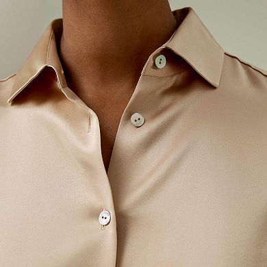 Spread Collar Silk Shirt For Women