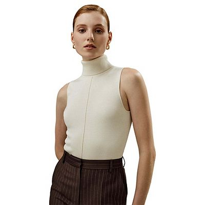 Silk Knitted Turtleneck Sleeveless Top For Women