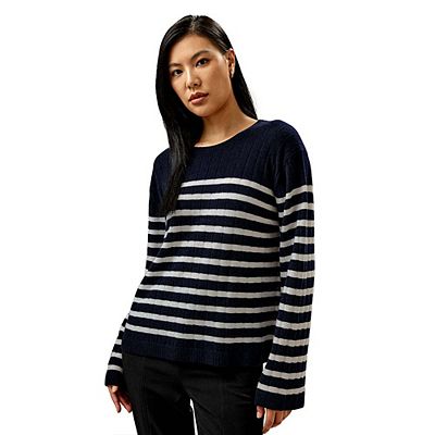 Drop shoulder Striped Cashmere Sweater For Women