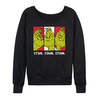 Women's Dr. Seuss Grinch Stink Stank Stunk French Terry Long Sleeve Tee