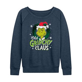 Women's Dr. Seuss Old Grinchy Claus French Terry Long Sleeve Tee