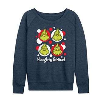 Women's Dr. Seuss Grinch Naughty & Nice French Terry Long Sleeve Tee