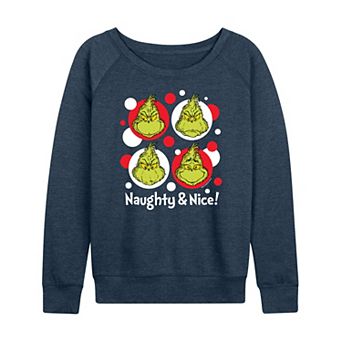 Women's Dr. Seuss Grinch Naughty & Nice French Terry Long Sleeve Tee