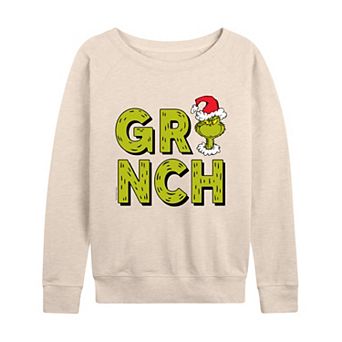 Women's Dr. Seuss Grinch Fur Letters French Terry Long Sleeve Tee