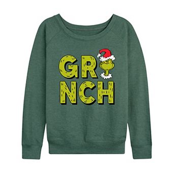 Women's Dr. Seuss Grinch Fur Letters French Terry Long Sleeve Tee