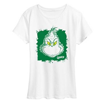 Women's Dr. Seuss Grinch Face Paint Splatter Graphic Tee