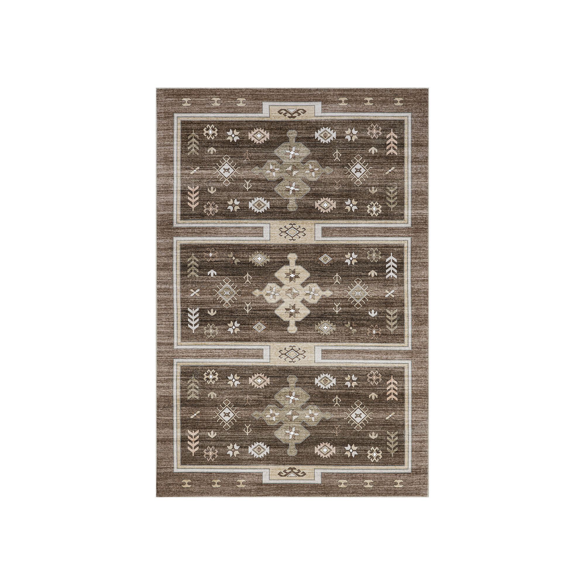 Rugs USA Briar Geometric Machine Washable Area Rug, Dark Brown