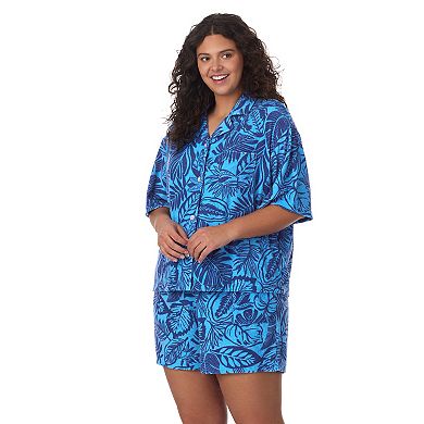 Plus Size Cuddl Duds® Notch Collar Pajama Top & Pajama Boxer Shorts Set