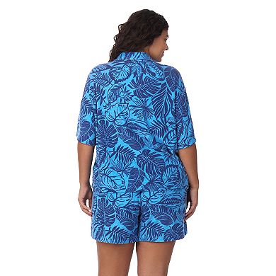 Plus Size Cuddl Duds® Notch Collar Pajama Top & Pajama Boxer Shorts Set