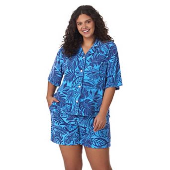 Plus Size Cuddl Duds® Notch Collar Pajama Top & Pajama Boxer Shorts Set