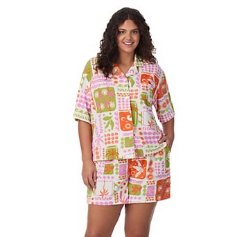 Plus Size Cuddl Duds® Notch Collar Pajama Top & Pajama Boxer Shorts Set