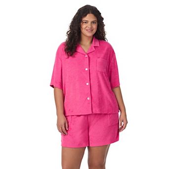 Plus Size Cuddl Duds® Notch Collar Pajama Top & Pajama Boxer Shorts Set