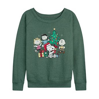 Women's Peanuts Group Christmas Tree French Terry Long Sleeve Tee