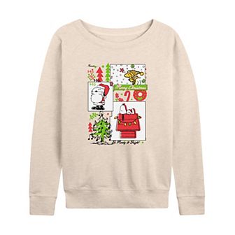 Women's Peanuts Snoopy & Woodstock Merry Christmas French Terry Long Sleeve Tee