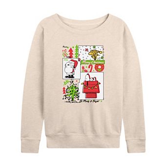 Women's Peanuts Snoopy & Woodstock Merry Christmas French Terry Long Sleeve Tee