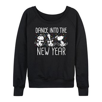 Women's Peanuts Snoopy Dance Into The New Year French Terry Long Sleeve Tee