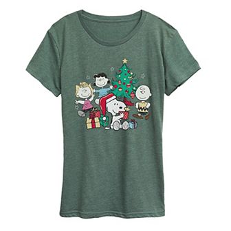 Women's Peanuts Group Christmas Tree Graphic Tee