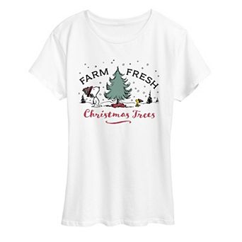 Women's Peanuts Snoopy & Woodstock Farm Fresh Christmas Trees Graphic Tee