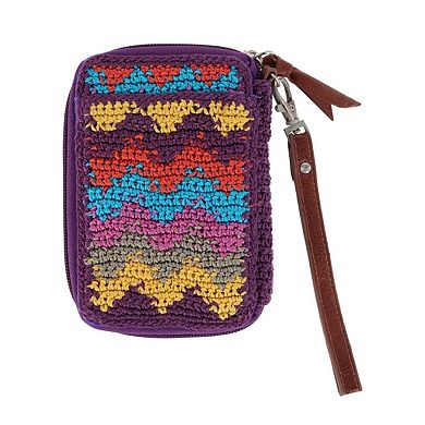 Ctm Women's Zip Around Crocheted Clutch Wristlet