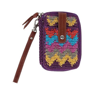 Ctm Women's Zip Around Crocheted Clutch Wristlet