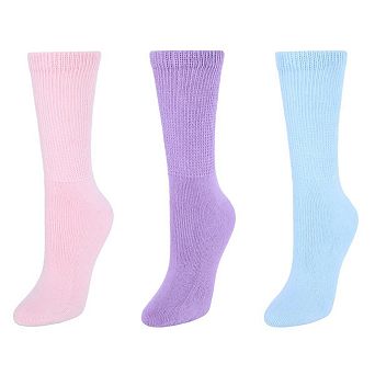 Ctm Women's Diabetic Pastel Color Crew Socks (3 Pack)