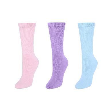 Ctm Women's Diabetic Pastel Color Crew Socks (3 Pack)