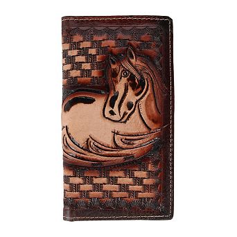 Ctm Western Themed Leather Embossed Horse Checkbook Cover