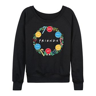 Women's Friends Christmas Wreath French Terry Long Sleeve Tee