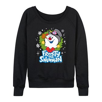 Women's Frosty The Snowman Wreath French Terry Long Sleeve Tee