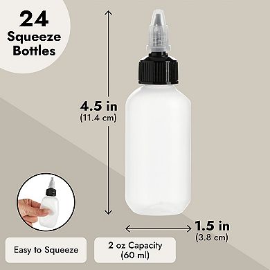 24 Pack 2oz Bottles With Caps For Kitchen, Condiments, Small Squeeze Bottles
