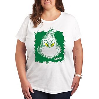 Plus Size Dr. Seuss Grinch Face Splatter Graphic Tee