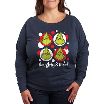 Plus Size Dr. Seuss Grinch Naughty & Nice French Terry Long Sleeve Tee