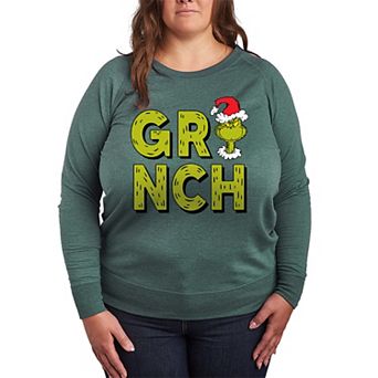 Plus Size Dr. Seuss Grinch Fur Letters French Terry Long Sleeve Tee