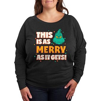 Plus Size Dr. Seuss Grinch As Merry As It Gets French Terry Long Sleeve Tee