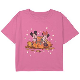 Disney's Mickey Mouse And Minnie Mouse Pumpkin Harvest Girls 7-16 Cropped Graphic Tee
