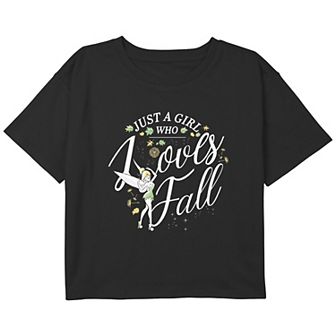 Disney's Tinker Bell Just A Girl Who Loves Fall Girls 7-16 Cropped Graphic Tee
