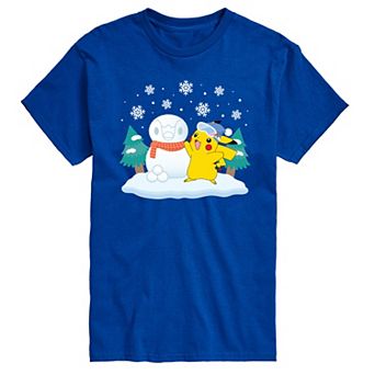 Big & Tall Pokemon Pikachu & Piplup Snowman Graphic Tee