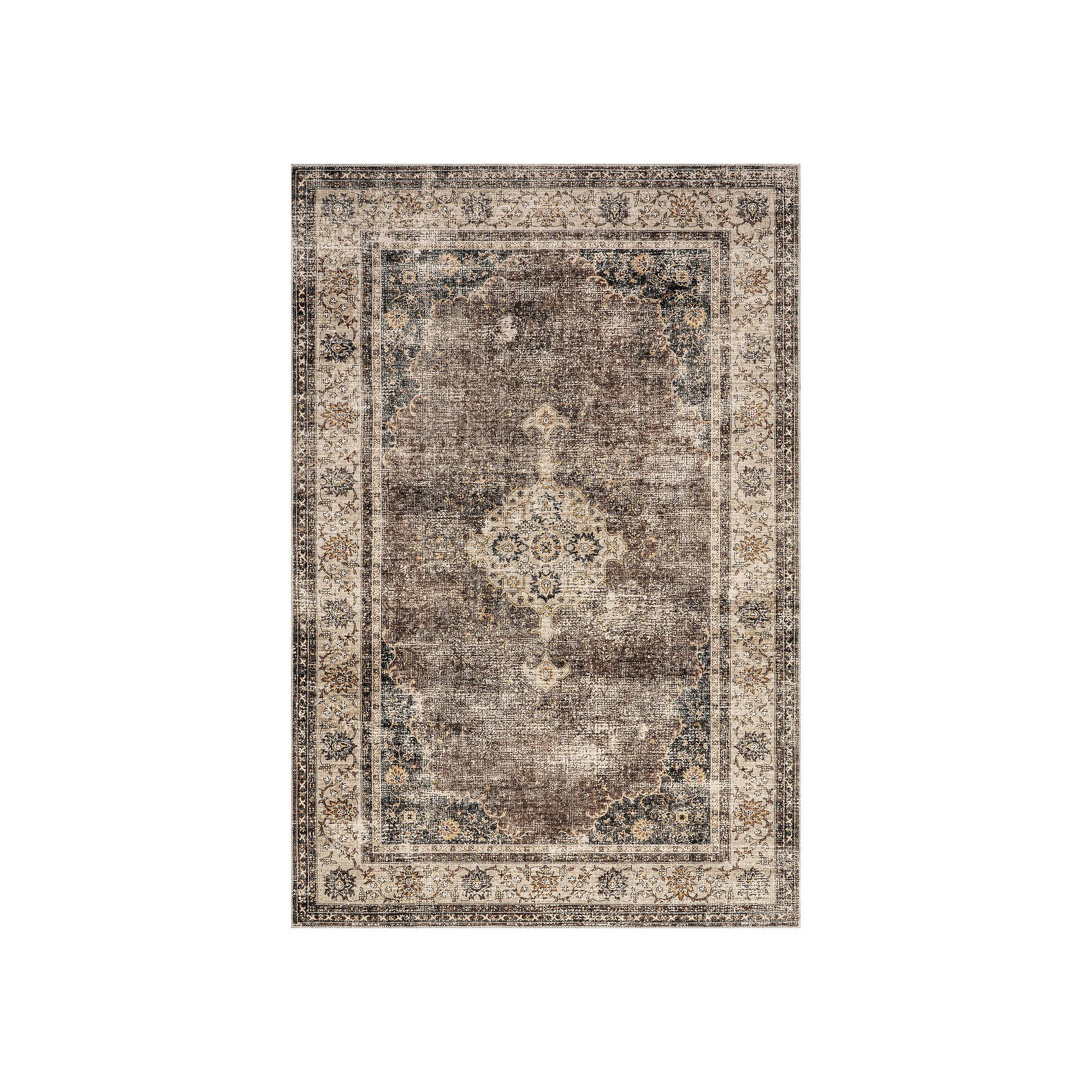 Rugs USA Rosewood Vintage Machine Washable Area Rug, Dark Brown