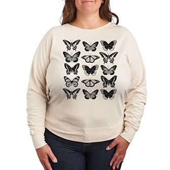 Plus Size Butterfly Grid French Terry Long Sleeve Tee