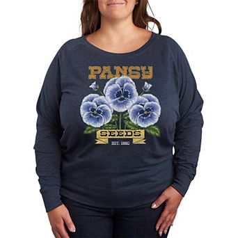 Plus Size Pansy Seeds French Terry Long Sleeve Tee
