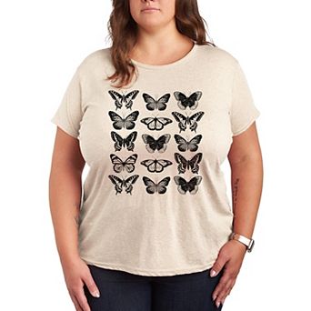 Plus Size Butterfly Grid Graphic Tee