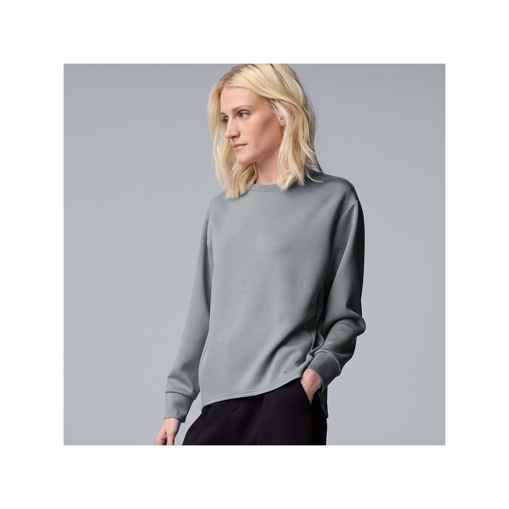Womens Simply Vera Vera Wang Mixed Media Pleated Scuba Sweatshirt, Size: X