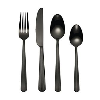 Mingle & Co. Astor Black Satin 16 pc Flatware Set