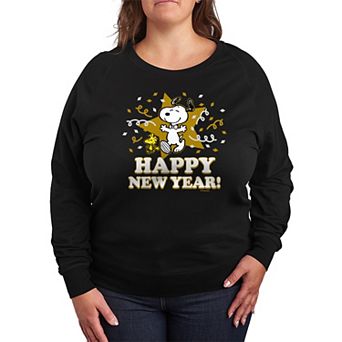 Plus Size Peanuts Snoopy Happy New Year French Terry Long Sleeve Tee