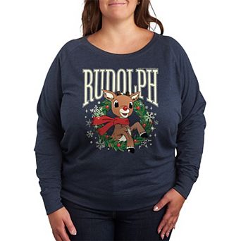 Plus Size Rudolph Wreath French Terry Long Sleeve Tee