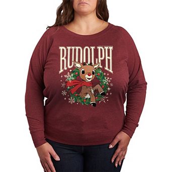 Plus Size Rudolph Wreath French Terry Long Sleeve Tee